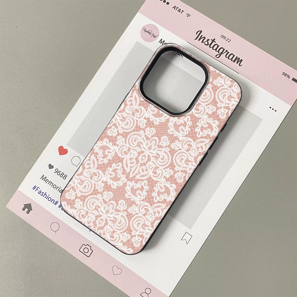 

Розово-белый дамасский цветочный чехол для телефона iPhone 17 16 15 14 13 12 11 Pro Max Винтажная эстетика Мягкий защитный чехол от царапин For iPhone 11 Pro