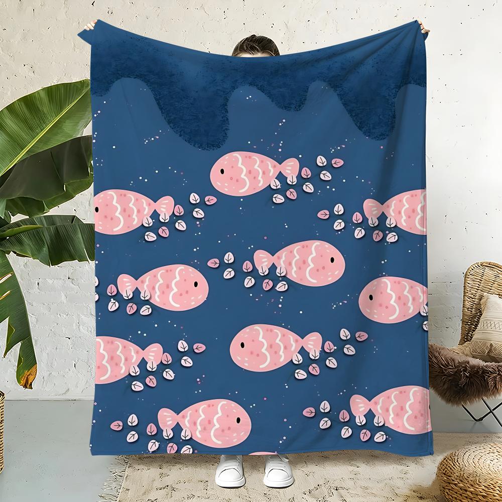 Cartoon Cartoon Marine Animals Throw Flannel Throw Blanket,Bed Home Office Nap Blanket Travel,Camping,Picnic Blanket Soft Decor 75cmx90cm