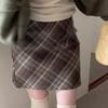 Plus Size Retro Plaid Woolen A-line Skirt for Pear-Shaped Women - Hip-Covering, Slimming Short Skirt for Autumn/Winter