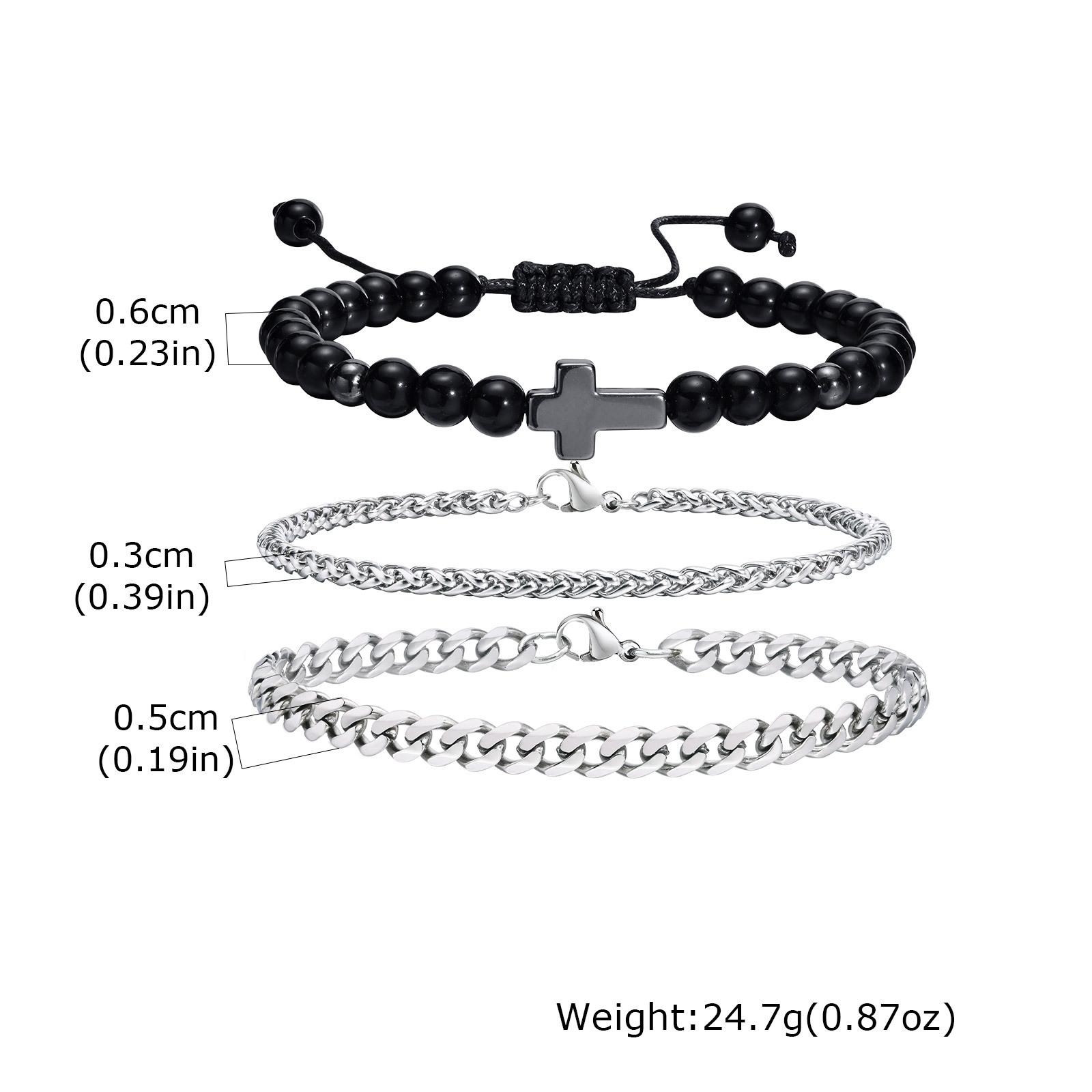 

Vnox Men s Bracelet Set, Black Agate Stainless Steel Cuban Chain Wristbands, 3pcs/set Bracelets Jewelry Gifts for Men Father Son