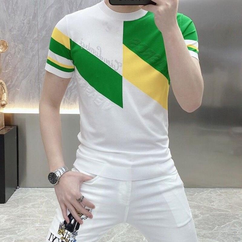 

Летняя Новая Мода Приталенная Футболка с Коротким Рукавом в Корейском Стиле с Принтом Бренда, Круглым Вырезом, Универсальная Повседневная для Мужчин XXXL белый