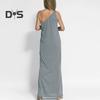 Kvinner Maxikjole En skulder Ermeløs Ryggløs Ensfarge Løs Myk Skrå Hals Side Delt Full Lengde Sommerferiekjole