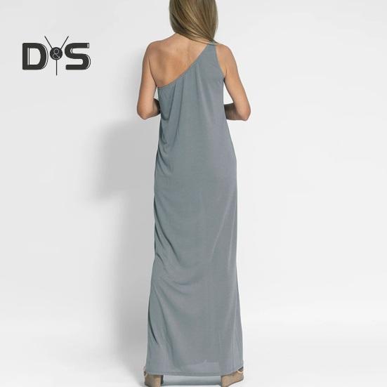 Kvinner Maxikjole En skulder Ermeløs Ryggløs Ensfarge Løs Myk Skrå Hals Side Delt Full Lengde Sommerferiekjole