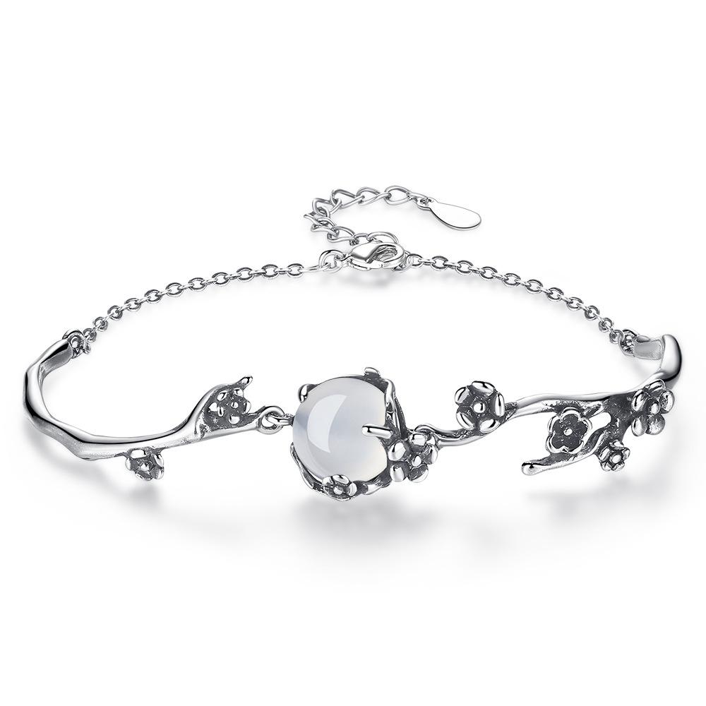 

925 Sterling Silver Fashion Flower Bracelet Gift Jewelry 15CM