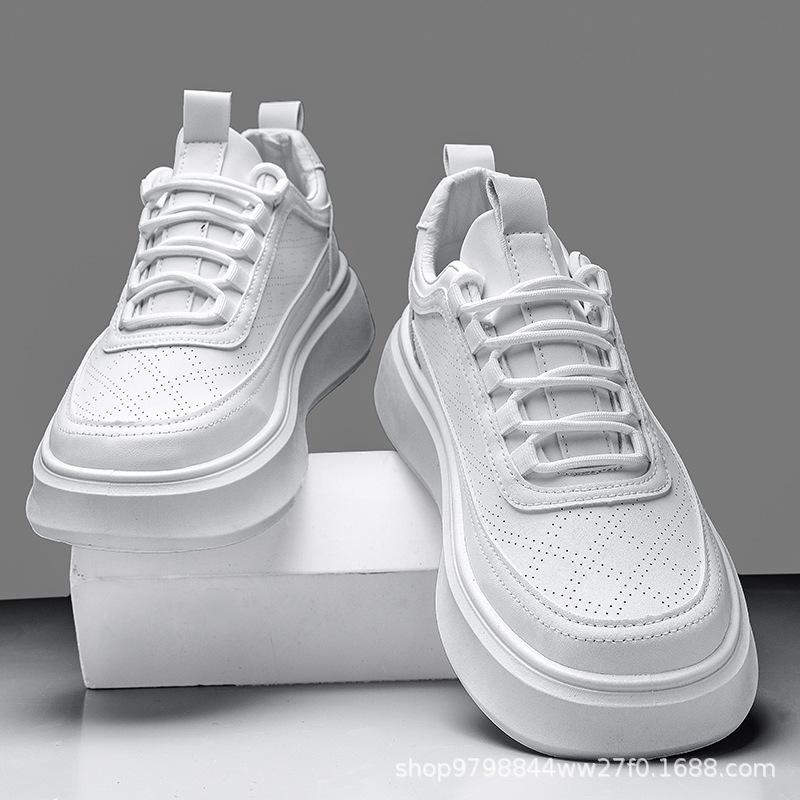 

2025 summer new men s mesh sports shoes casual trendy shoes versatile breathable thick-soled soft-soled white shoes men 44 білий