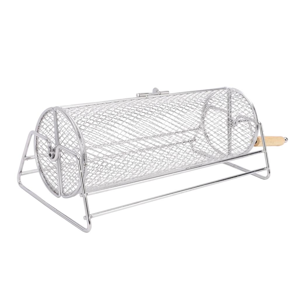 Carbon Steel Rotating Grill Basket Rotation Grilling Portable Barbecue with Handle Vegetables Outdoor Camping Gifts Garden Dad Husband Friends