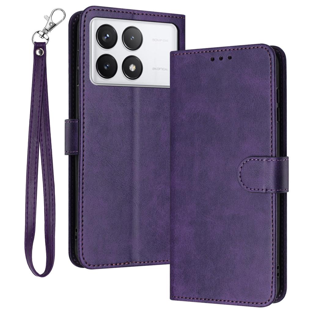 For Xiaomi Poco F6 Pro 5G/Redmi K70 5G/K70 Pro 5G Cover Leather Stand Phone Protective Shell with Wrist Strap