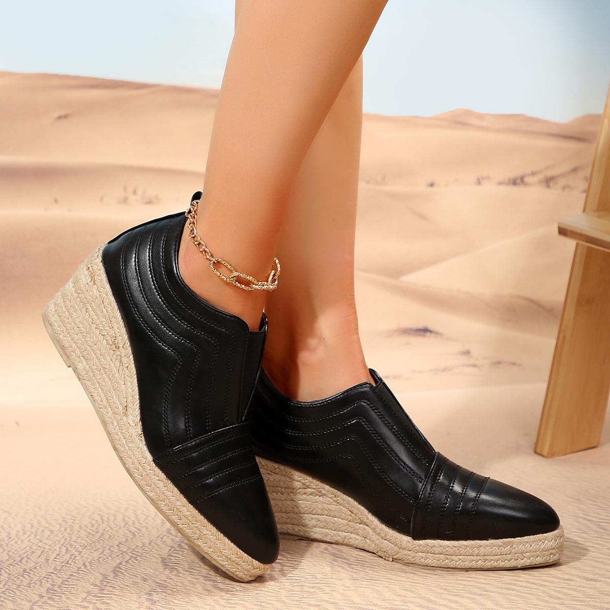 

Модные модные ботинки из искусственной кожи, женские туфли на платформе и танкетке 2024 года, осень-зима, высокие каблуки, теплые меховые ботильоны, остроносые офисные туфли-лодочки 42 чёрный