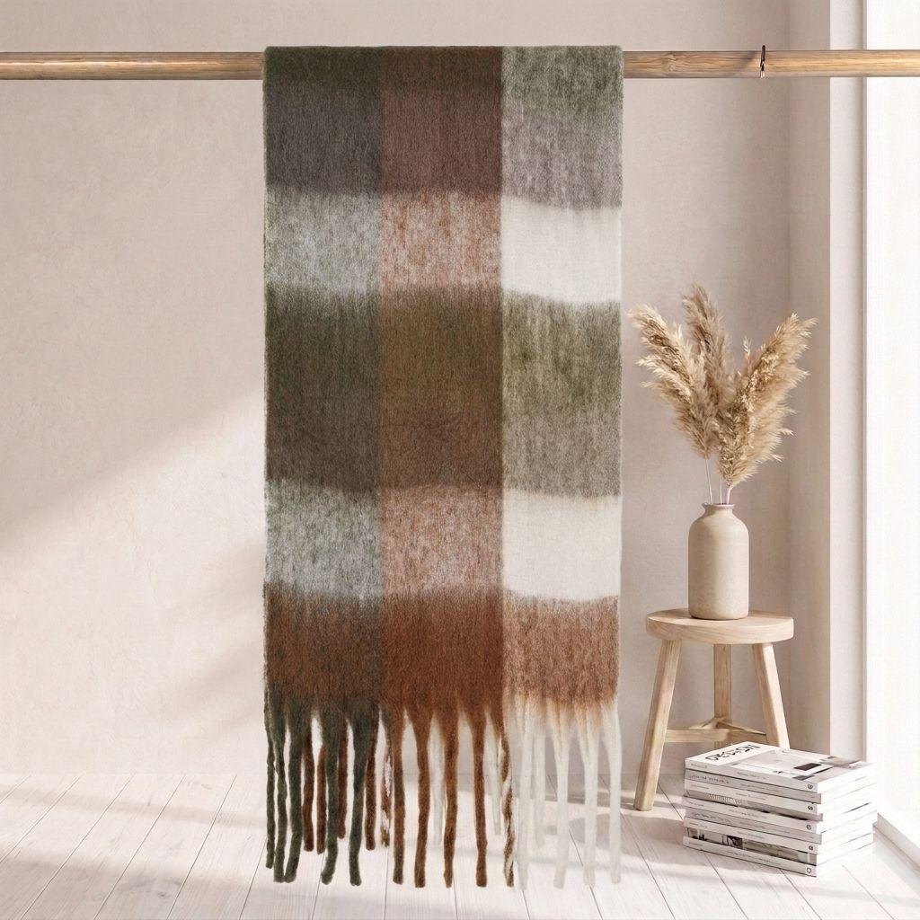 Women's High-Grade Colorful Plaid Mohair Scarf - Thick, Warm, and Versatile for Winter