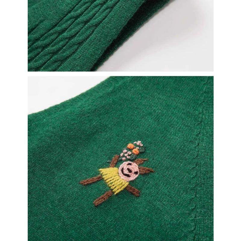 Vintage Fried Dough Twists V-neck Knitted Vest for Women Spring Autumn Hand Embroidered Vest