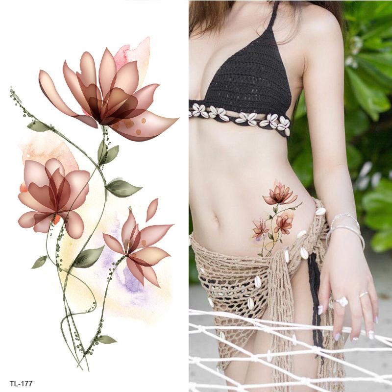 Blumen Tattoo Aufkleber, Farbige Skizzen Tattoo Aufkleber, Englische Buchstaben, Hochzeitsfotografie Tattoo