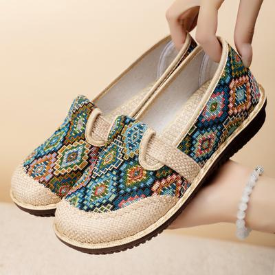 Women's Shoes Summer New One-pedal Old Beijing Cloth Shoes Polyurethane Lightweight Casual Shoes Linen-faced Single Shoes