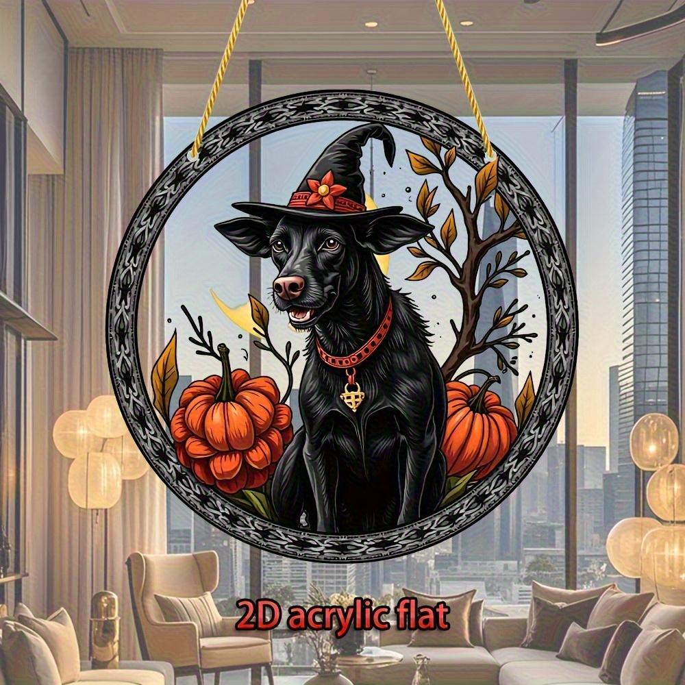 2D Flat Halloween and Christmas Themes,wall Decoration,black Dog with Pumpkin and Witch Hat Design,holiday Home Decoration for Bedroom Home Decoration