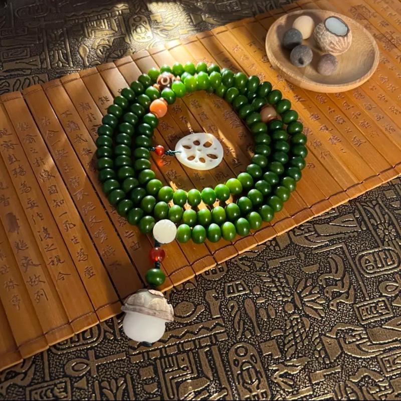 Temple Mutton Fat White Jade Bodhi Root 108 Beads Unisex Bracelet Necklace Pendant Buddhist Beads
