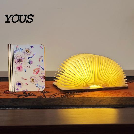 Creative Gift for Women Portable LED Book Light, Wooden Magnetic Foldable Night Lamp with Stepless Dimming, Artistic Shaped USB