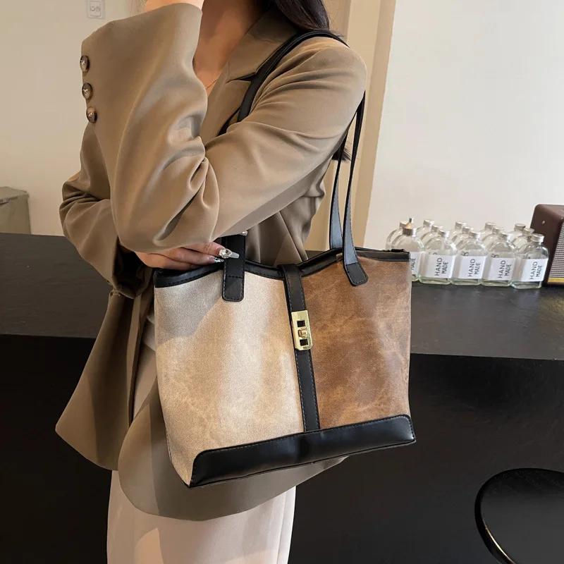 Vintage Women's Shoulder Bag Fashi Patchwork Leather Ladies Tote Bags Large Capacity Female Commuter underarm Shopping Handbag