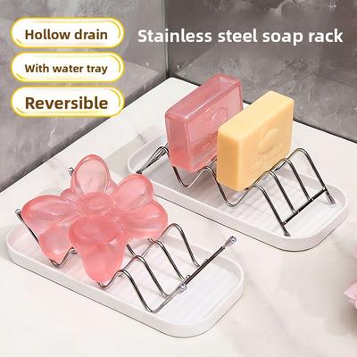 Soap Box Stainless Steel Ceramic Soap Dish Creative W-shaped Household Bathroom Drain Water Soap Holder Soap Storage Rack