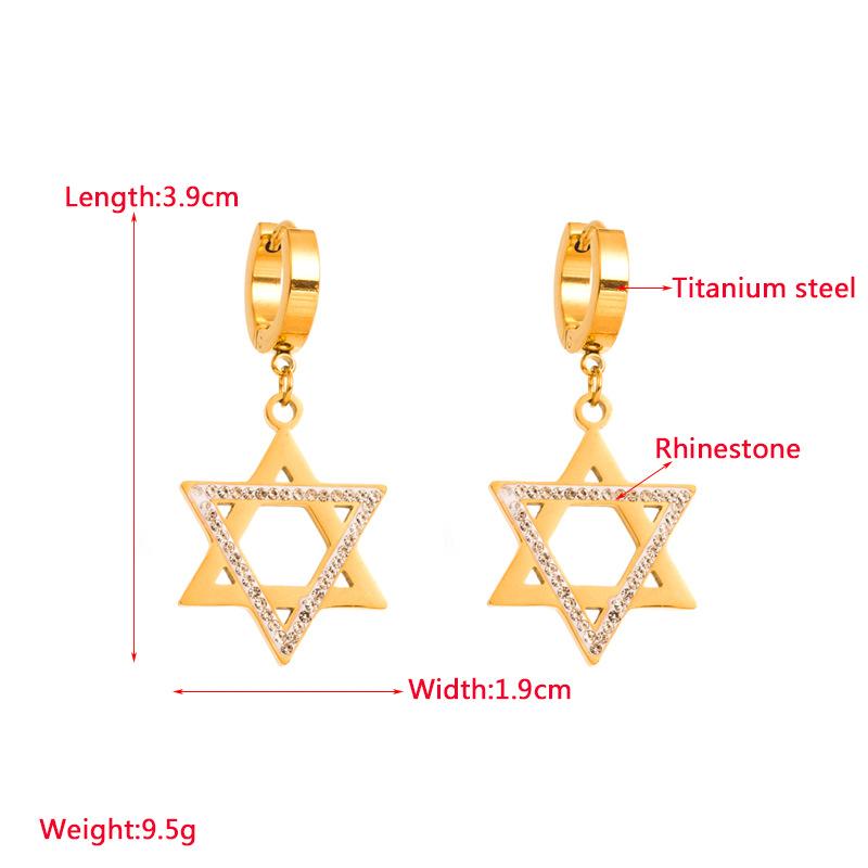 Cercei cu picătură în formă de dragoste simplă pentru femei, cercei cu pandantiv din oțel inoxidabil, stea de cristal, ornamente geometrice pentru urechi de culoare aurie