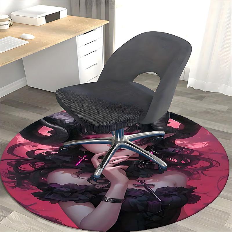 1pc Gothic Devil Girl Round Carpet Anime Design Office Chair Mat, Anti Slip Rug for Home Decor, Living Room, Bedroom, Game Room, Festival Gift