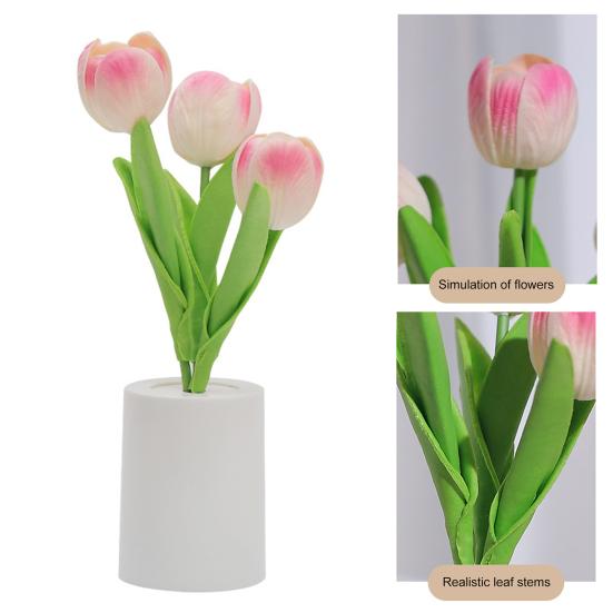 Large Tulip Night LED Battery-Powered Ambiance Light Bedside Lamp Light Realistic Floral for Bedroom Desk