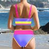 3Pcs/Set Swimsuit Set Padded No Underwire Bra High-Waist Bikini Briefs Set with Overskirt Color-Blocked Wave Pattern Bikini Set