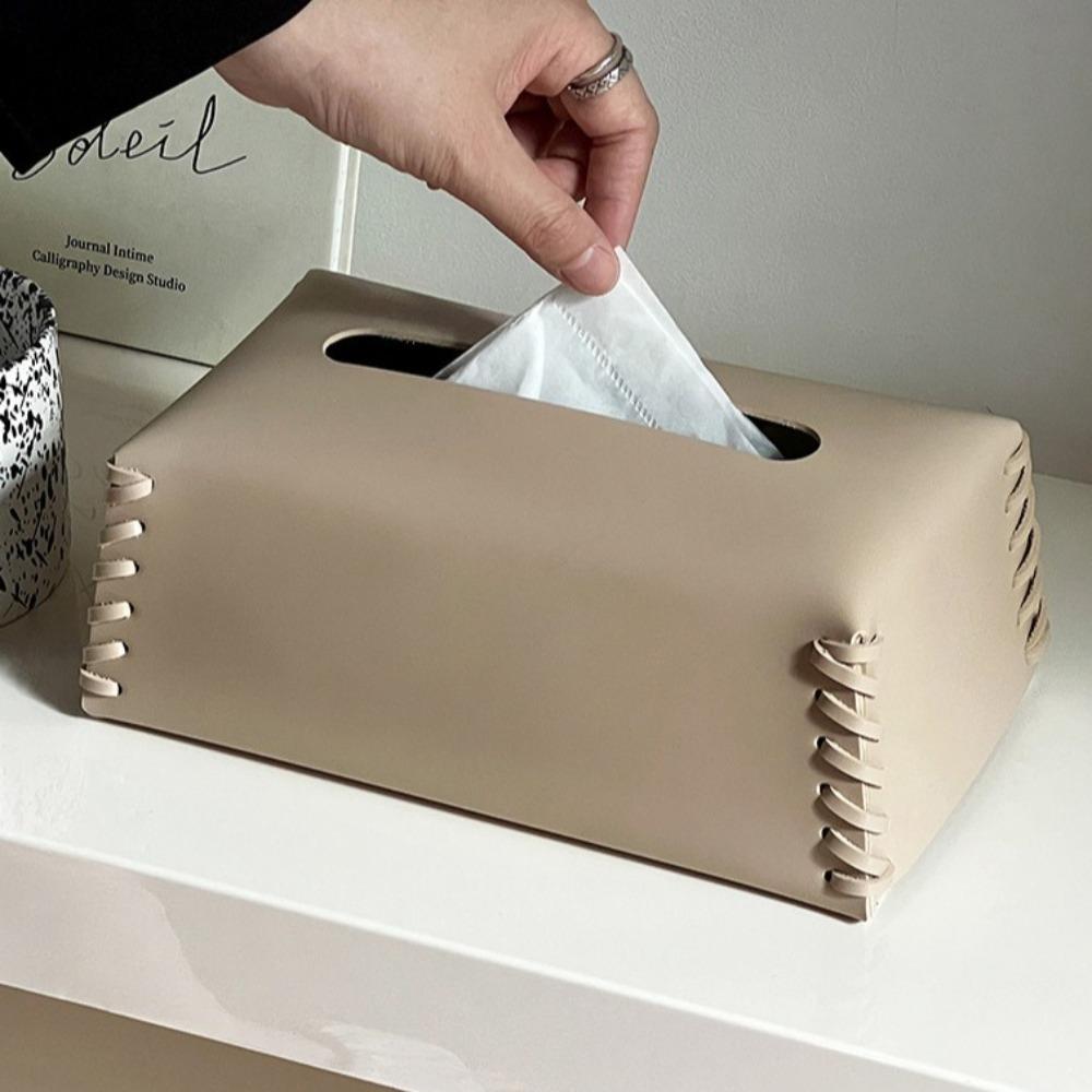 Luxury Woven Tissue Box PU Leather Paper Towel Cover Creative Napkin Case  Living Room