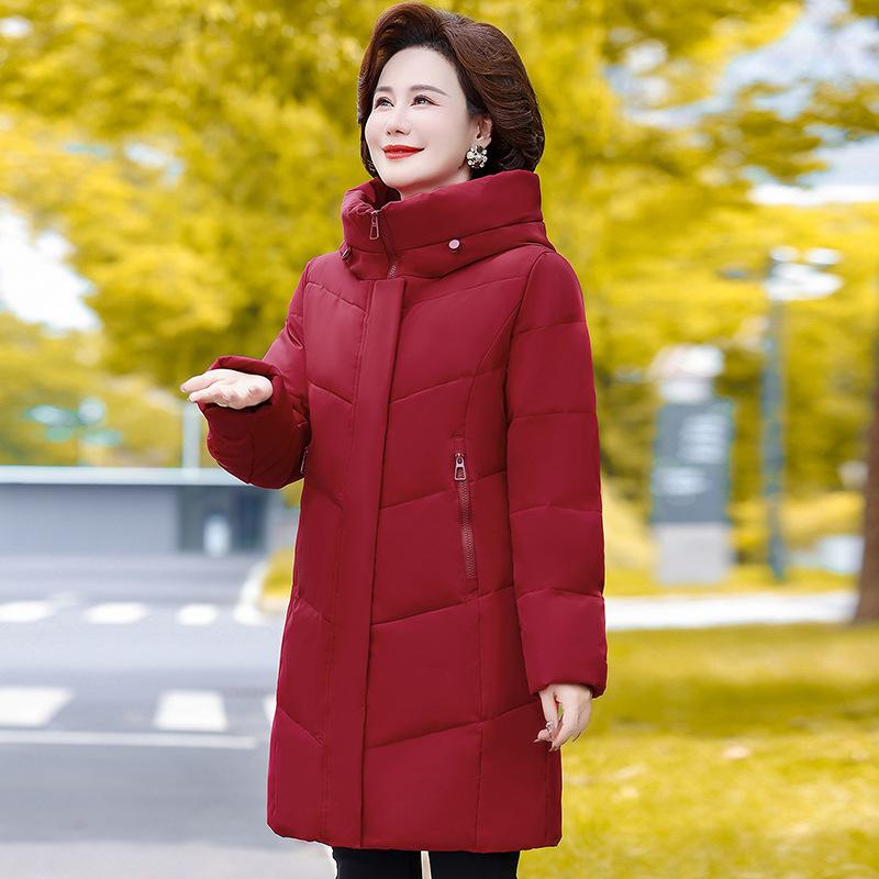 Winter foreign style medium and long down jacket female middle-aged mother large size white duck down warm jacket