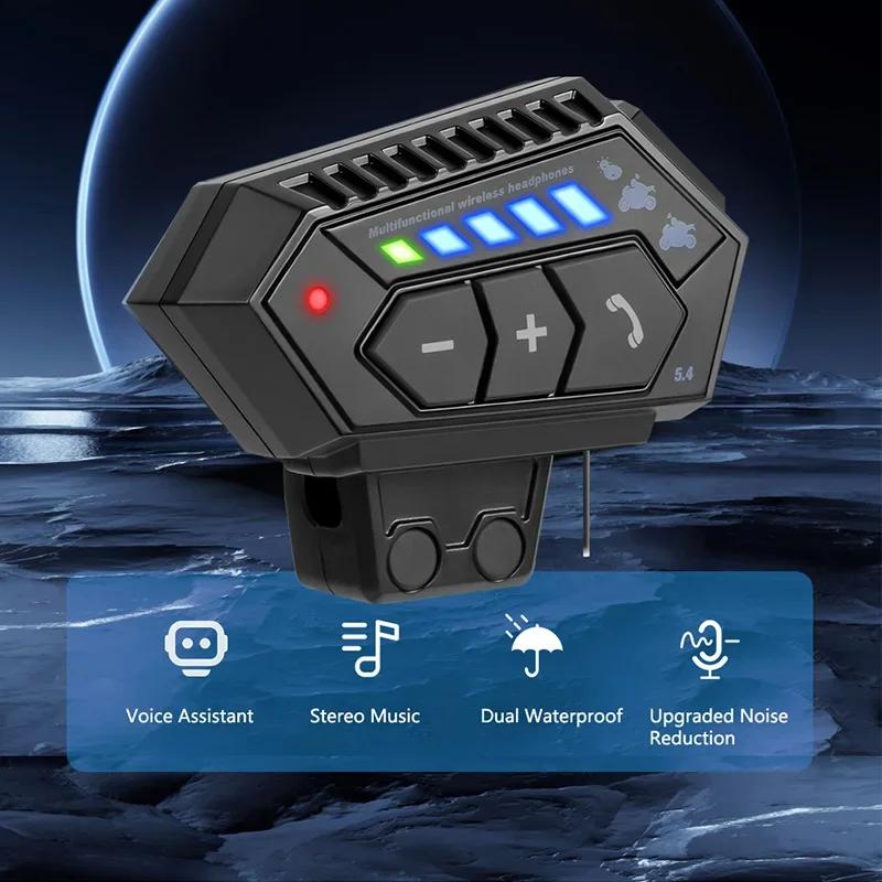 Motorcycle Helmet Headset Bluetooth 5.4 Wireless Hands-Free Call Headset Music Player Waterproof Noise Reduction Headphone for Riders GPS Navigation