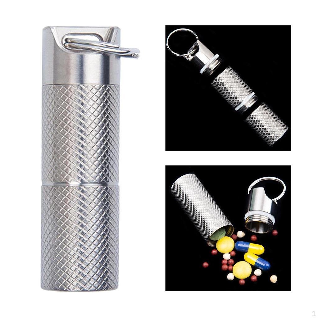 Portable Waterproof Box Bottle Holder Titanium Keychain Seal Dispenser for Hiking, Camping, Travel,