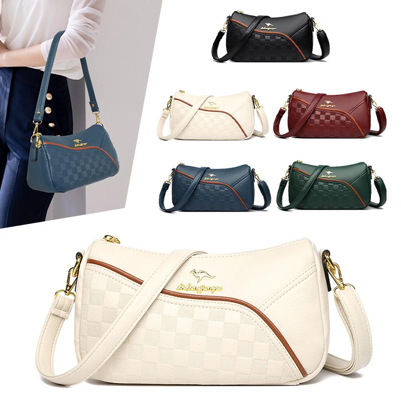 Single Shoulder Messenger Bag Women's Stitching Contrast Color Women's Bag Middle-aged Lady Bag Light Bag