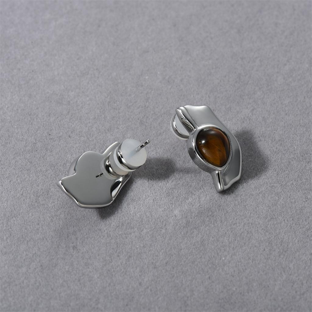 Native Series Tigerauge Stein Einfache Runde Steckerohrringe Damen Nischen-Design High-End Saison Ohrringe