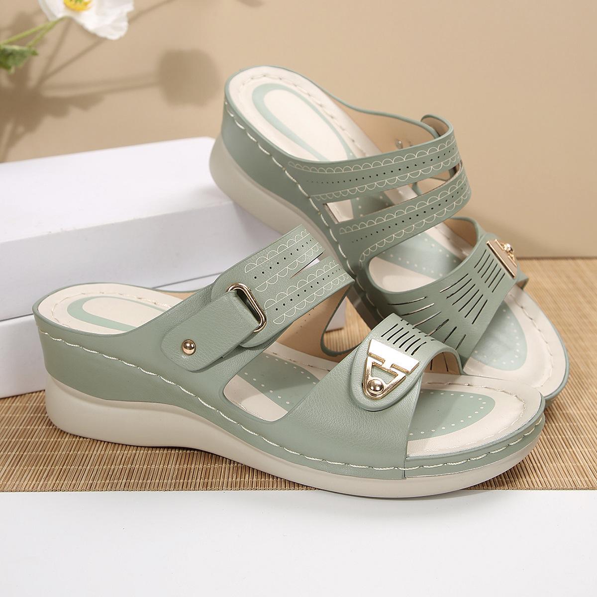 Summer new women s wedge heel platform slippers large size fish mouth one word wedge heel beach shoes women 36