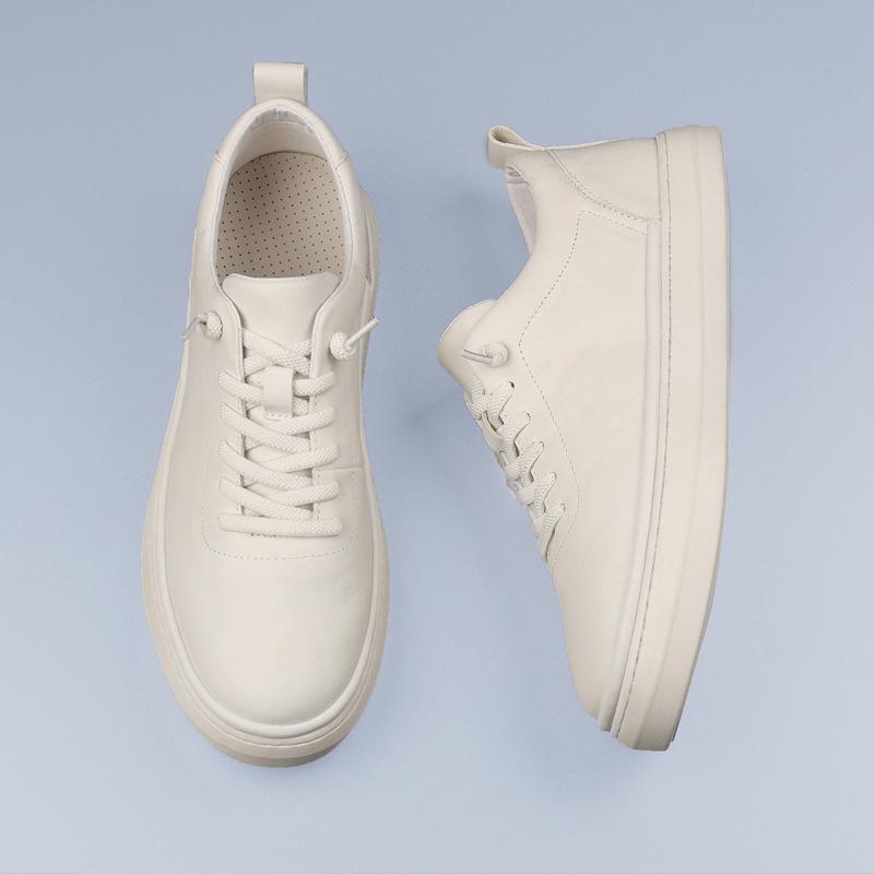 Men's Versatile Genuine Leather White Casual Shoes - Breathable Cowhide for Spring & Autumn