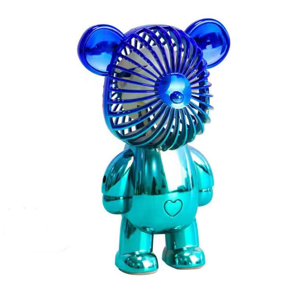 Handheld Fan Plastic Portable USB Rechargeable Bear Shaped Air Fan for Desktop Dormitory Blue Green