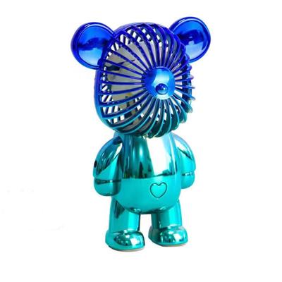 Handheld Fan Plastic Portable USB Rechargeable Bear Shaped Air Fan for Desktop Dormitory Blue Green