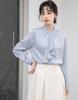 [SYitong] Women's Long-Sleeved Plain Blouse, Stylish, Washable, Collarless, White/Pink, Lined, Business/Office, Cute, Popular, Date, Outing, Commuting