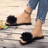 Summer New Slippers for Women Wearing Fashionable and Versatile Floral Flat Bottomed Solid Color Beach Slippers