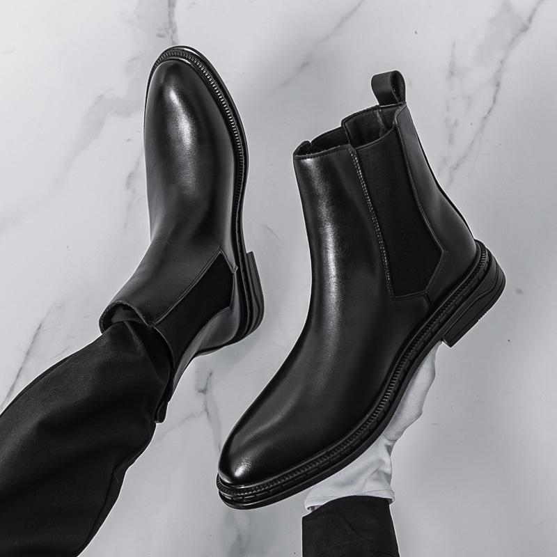Autumn Winter Warm New Designer Leather Boots for Men Solid Color Fashion Casual Chelsea Boots Male Big Size Platform Shoes Man