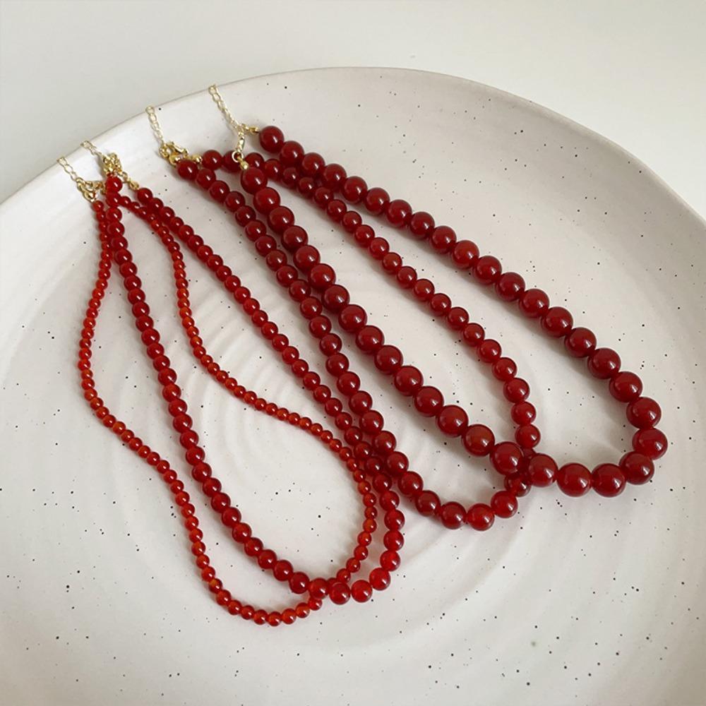 Collane con Perline Rosse da 4/6/8/10 mm Collane a Girocollo Fatte a Mano con Perline Placcate Oro Pietre Naturali Agata Catena Clavicolare Ragazza