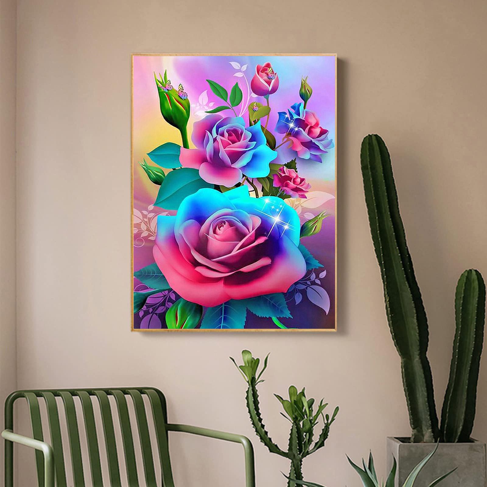 

5D DIY Алмазная картина Яркие цветы Набор для вышивки крестиком Мозаика Алмазная вышивка Роза Полный круглый/квадратный дрель Украшение дома Round 30x40cm