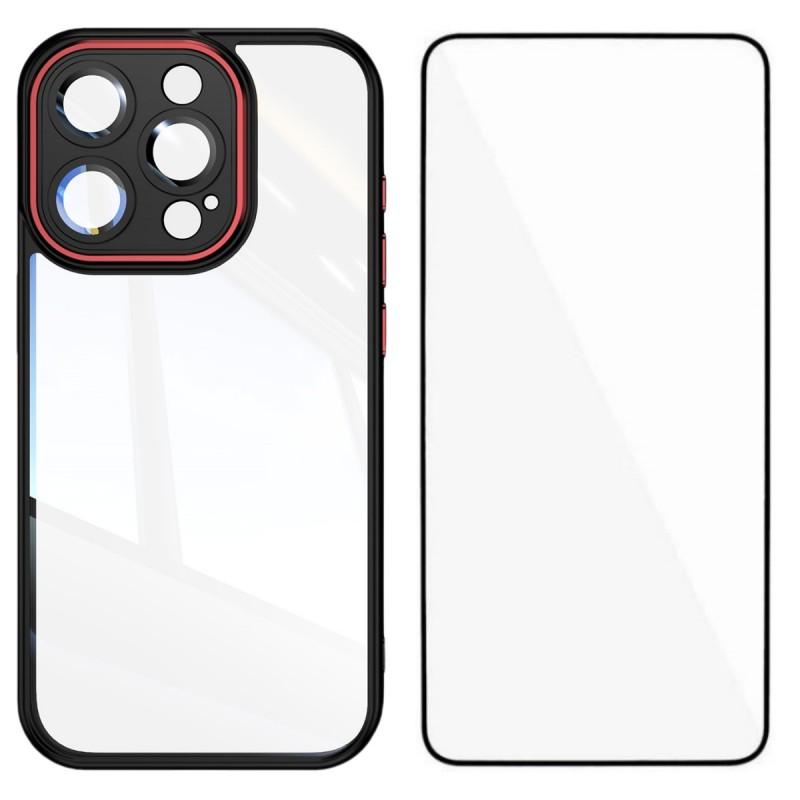 For iPhone 13 Pro Max 6.7 inch TPU Case WANLONFENG Shockproof Clear Phone Cover with Tempered Glass Film