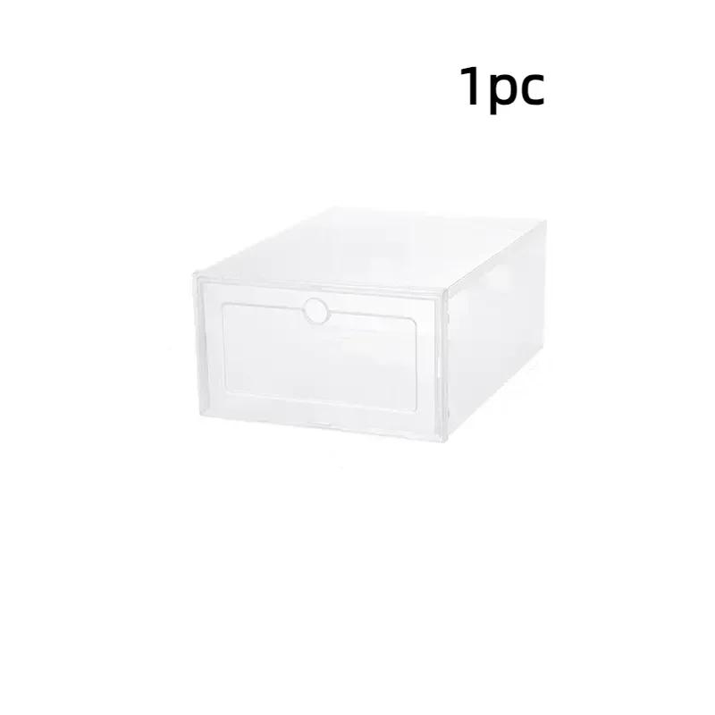 

6/1cs Transparent Shoes Case Folding Storage Box Thickened Drawer Case Plastic Shoe Boxes Stackable Organizer Household Item 31x21.5x12.5cm