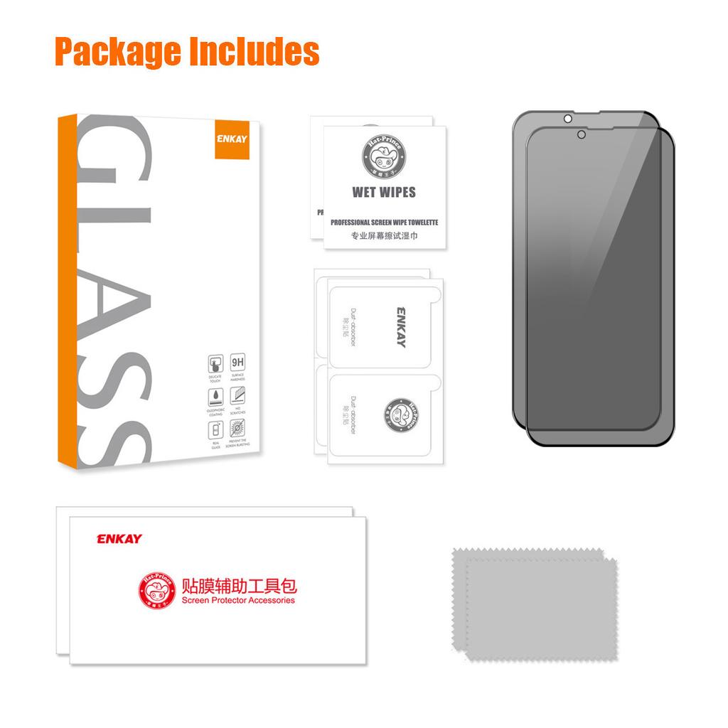 ENKAY HAT PRINCE 2Pcs For iPhone 14 Screen Protector Privacy Protection Anti-Spy Silk Printing Film