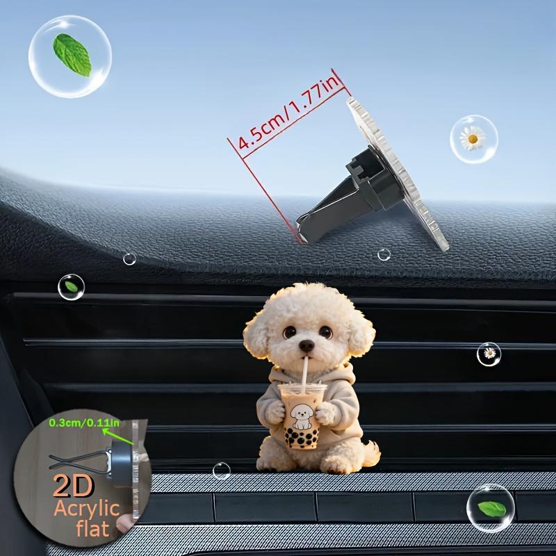 2pcs Bichon Frise Drinking Milk Tea Air Vent Clip Decoration, "fragrance-free", with Double Odorless Sponge Pads, "fragrance Diffuser"