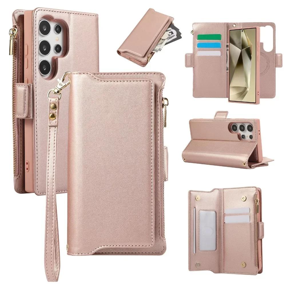 Abnehmbare Brieftasche mit Kartenhalter, Handyhülle für Samsung Galaxy S25, S24 Ultra, S23, S21 FE, S22 Plus, A55, A15, Crossbody-Handgelenkschlaufe