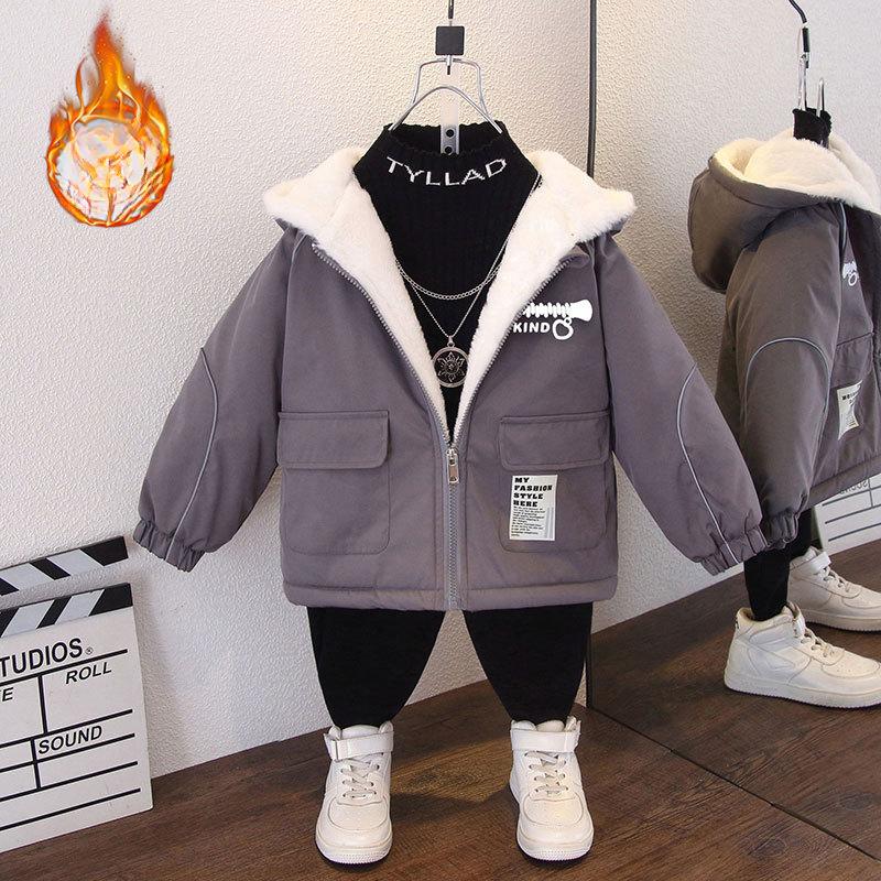 Children's Handsome Thick Hooded Coat Autumn/winter Boys Letter Print Loose Padded Jacket