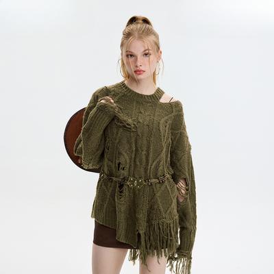 Damen Hohlloch Design Lockerer Pullover Langarm Lazy Wind Paar Strickwaren