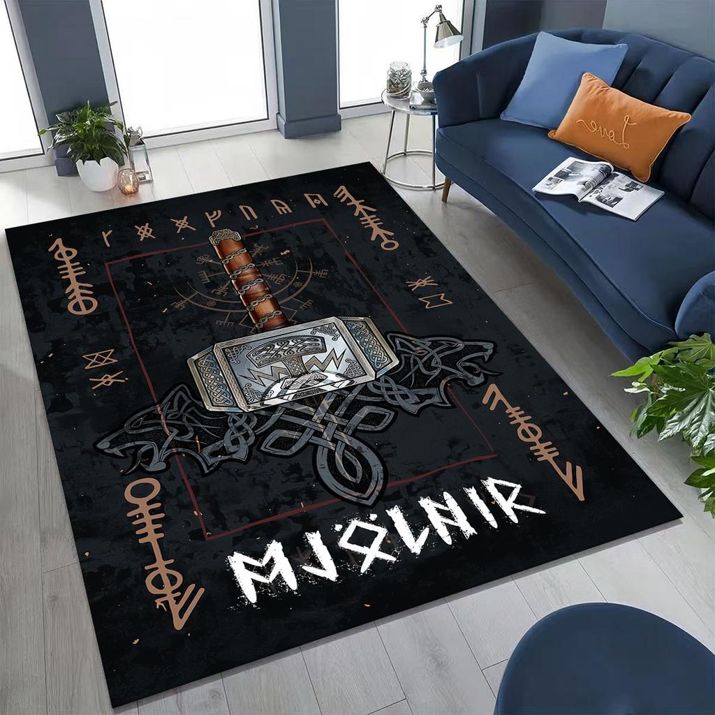 Nordic Viking Warrior Symbol Valhalla Valknut Rune Moto Rug for Bedroom Living Room Sofa Home Doormat Decor,Non-slip Floor Mat