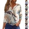 Dam T-shirt Tee Tryck Knapp 3/4 Ärm Tunika Vardaglig Helgmode Basic V-ringad Vanlig Topp