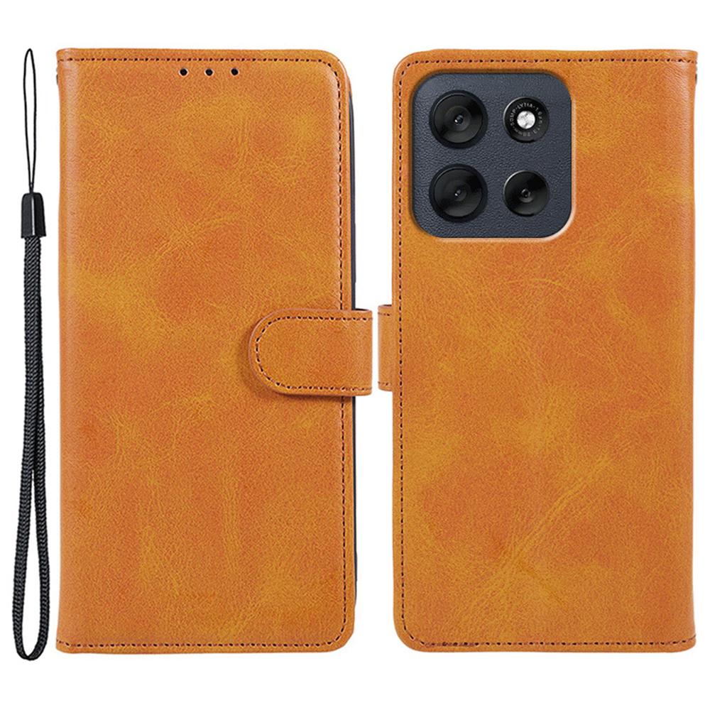 For Motorola Moto G56 5G Case Calf Texture PU Leather Wallet Phone Cover with Wrist Strap